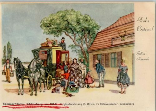 Schöneberg 1935 Einladung in den Ratsweinkeller - Postkutsche anno 1860