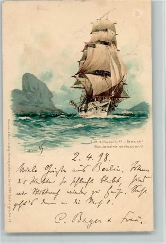 Schulschiff Stosch - Meissner & Buch Bohrdt, H. 1898 Lithographie