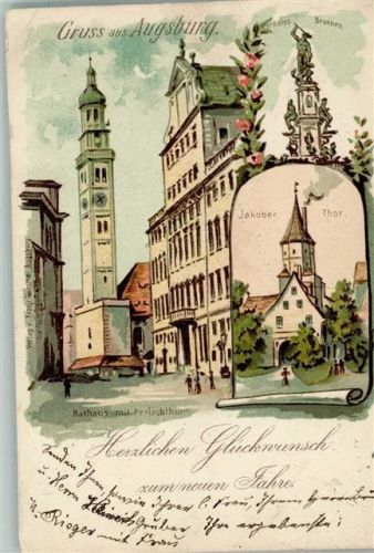 W8900 Augsburg , Bay Gruss aus - Litho - Neujahr AK Städteglückwunsch 1898 Gebrauchsspuren