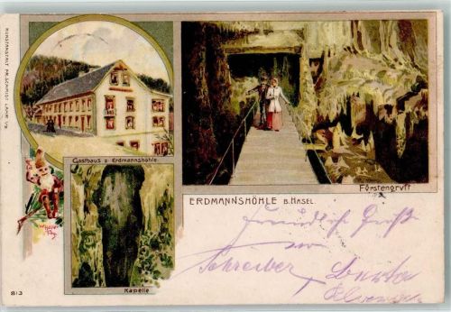 Hasel 1904 Erdmannshöhle Fürstengruft Kapelle Gasthaus zur Erdmannshöhle sign W. Haller