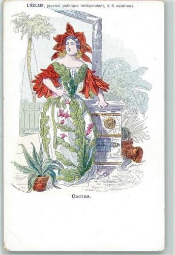 L`Eclair Politische Zeitschrift sign.Grandville "Cactus" Blumen vermenschlicht Werbung Künstler 1899 Gebrauchsspuren
