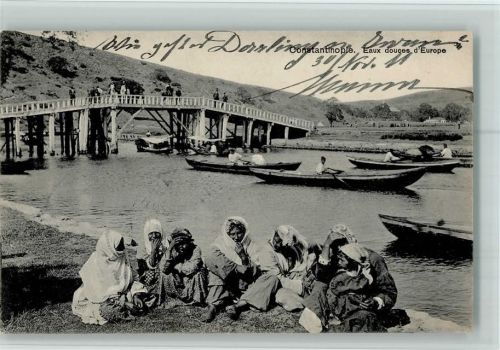 1911 Eaux douces d Europe, Volkstypen Frauen, Boote, Brücke AK