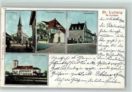 Saint-Louis 1901 Postgebäude, Töchterpensionat, Kath. Kirche