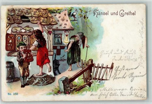 1901 Die Hexe am Knusperhaus, Lebkuchen AK
