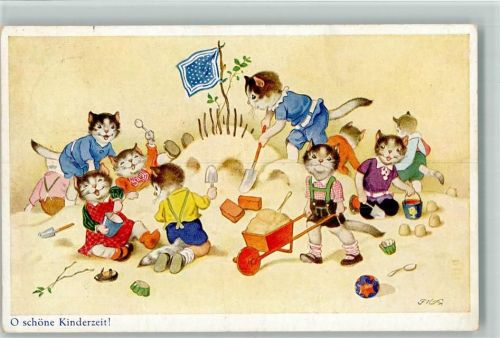 1933 Verlag Oppel & Hess Serie 1461-1 Vermenschlichte Katzen - Kinderzeit