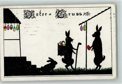Silhouetten von Hasen - an der Leine hängen Ostereier