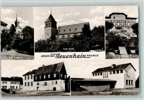 Neuenhain 1955 Schule, Kirche, Rathaus, gute Erhaltung AK