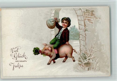 Junge reitet auf einem Schwein, Geldsack 1919 AK