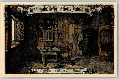 O5900 Eisenach , Thür 400jähriges Reformations-Jubiläum Lutherstube auf der Wartburg sign Künstlersteindruck