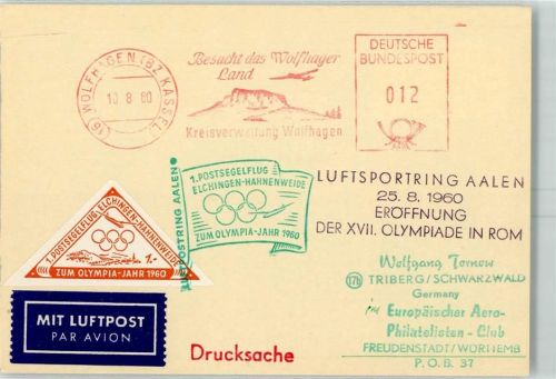 1. Postsegelflug Elchingen-Hahnenweide zum Olympia 1960
