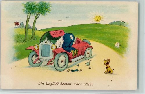 Humor - Ein Unglück kommt selten alleine - Autopaane, Hose gerissen, gute Erhaltung AK