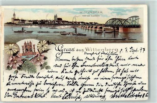 06886 O4600 Lutherstadt Wittenberg 1897 Lithographie Wittenberg von der Elbseite