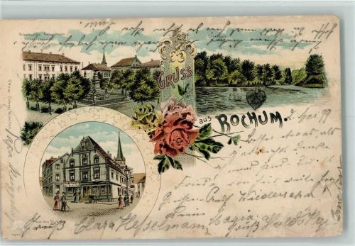 Bochum 1899 Gruss aus - Litho - Kriegerdenkmal, Ottmar Zieher