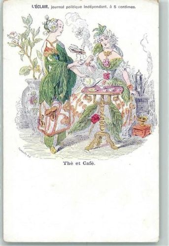 sign. Grandville Werbung L`Eclair journal politique indedendant "The et Cafe" Kaffeemühle Blumen vermenschlicht