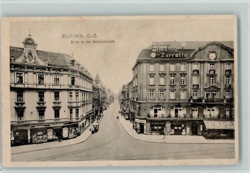Beuthen O.S. Bytom 1920 - Blick in die Bahnhofstraße AK