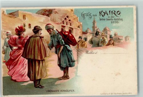 W1000 Berlin Mitte Gruss aus - Litho, Nr. 11 Kairo - Limonadenverkäufer - Berufe Gewerbeausstellung Gebrauchsspuren