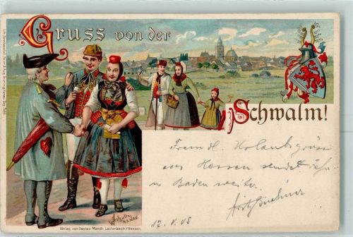 1905 Gruss aus Schwalm Wappen sign. W. Schultz / Hanau