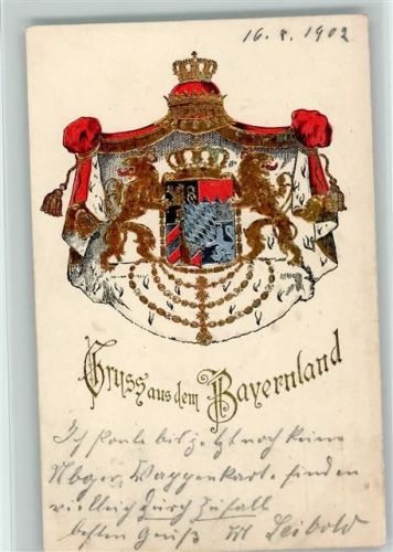 Gruss aus dem Bayernland, Golddruck 1902 AK Wappen Prägedruck