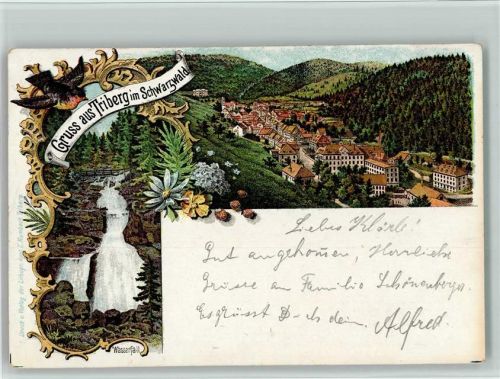 Triberg 1897 Gesamtansicht Wasserfall Blumen