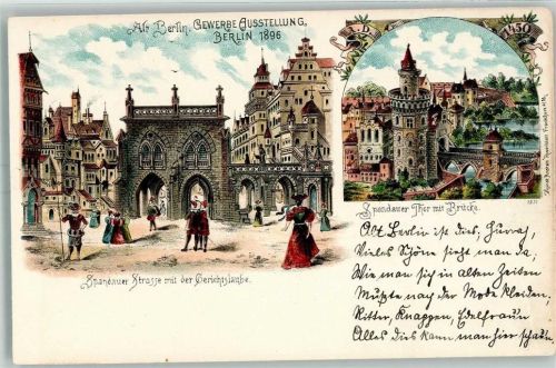 O1193 Treptow Spandauer Str. Gewerbeausstellung 1896 Lithographie