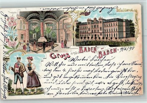 Baden-Baden 1898 Trinkhalle Innenaufnahme Landesbad Schwarzwälder Trachten