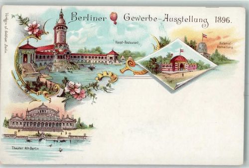 Treptow 1896 Lithographie Ballon Theater Verlag Goldiner AK