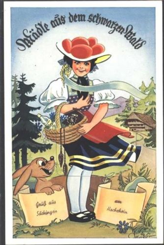 Bad Säckingen Schwarzwälderin Tracht Bollenhut Hase Korb Kuckucksuhr