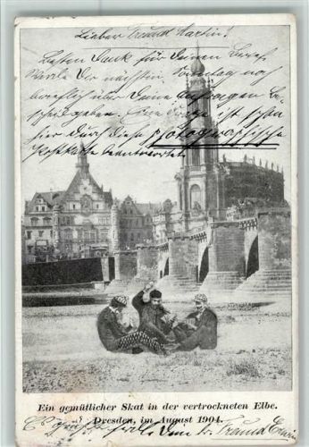 Dresden Hitzesommer 1904 Ausgetrocknete Elbe Skat Spieler Kartenspiel