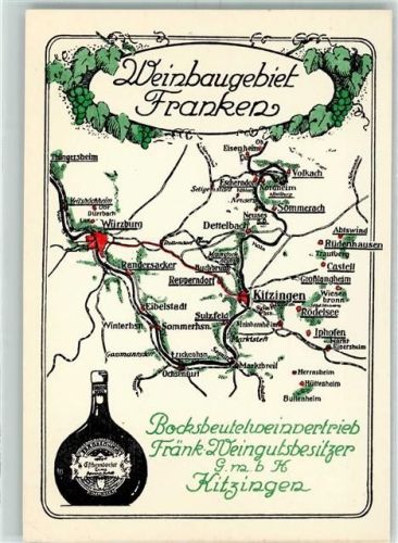 Kitzingen Weinbaugebiet Franken Landkarte Bocksbeutel Weinvertrieb Fränk. Weingutsbesitzer GmbH