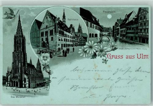 Ulm 1898 Münster Rathaus Blauansicht