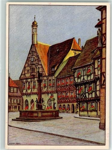 Forchheim Rathaus Brunnen Fachwerkhäuser sign Herm . Lenz