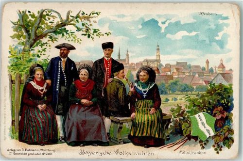 Uffenheim Lithographie Vorläufer Druck 1890-1895 Bayerische Volkstrachten