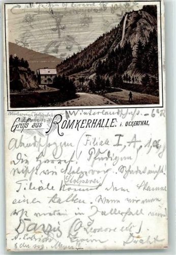 W3380 Oker Vorläufer Druck 1890-1895 , Lithographie Romkerhalle Okerthal Vorläufer 1891 Gebrauchsspuren