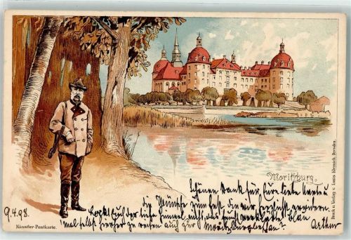 Moritzburg 1898 Jagdschloss König Albert mit Gewehr AK