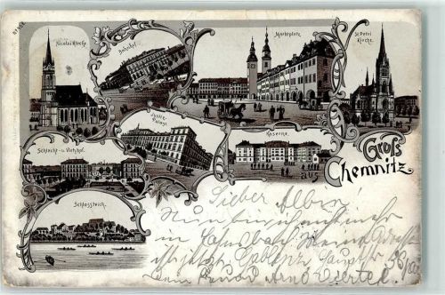 Chemnitz 1899 Nicolai Kirche Bahnhof Marktplatz St. Petri Schlachthof Viehhof Justiz Palast Kaserne Schlossteich Ruderboot