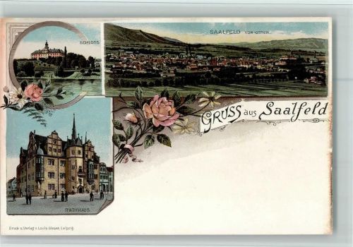 Saalfeld 1898 Gruss aus - Schloss, Rathaus - gute Erhaltung AK