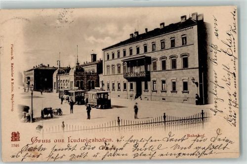 Ludwigshafen 1899 Bahnhof Straßenbahnwagen