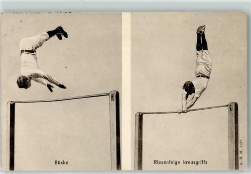 1915 Bücke und Riesenfelge kreuzgriffs am Reck AK