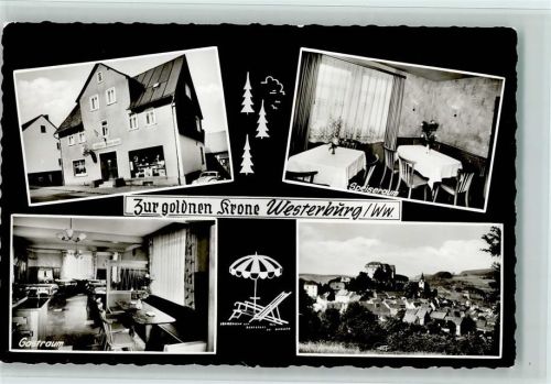 Westerburg 1963 Gasthaus u. Pension "zur goldenen Krone" mit Innenansichten, gute Erhaltung AK