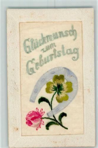 Seidenstickerei Blumen Geburtstag Passepartout AK