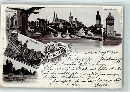 Merseburg 1896 Gruss aus - Wasserturm, Schloss,