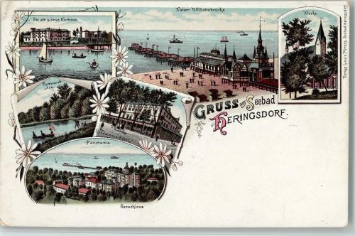 Seebad Heringsdorf 1898 Gruss aus - Kaiser Wilhelmbrücke , Lindemann Hotel AK