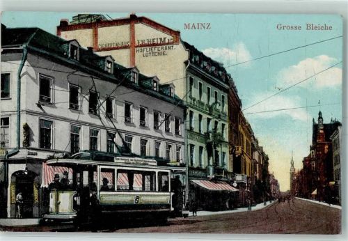 Mainz 1908 Große Bleiche , Straßenbahn AK
