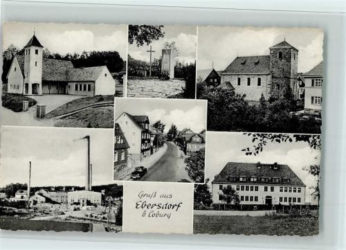 Ebersdorf Ebersdorf, qualmende Schornsteine, Fabrik, Kirche, Schule? Straße, gute Erhaltung AK