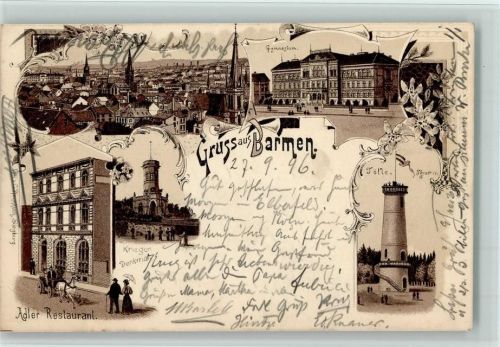 Barmen 1896 Ortsansicht Gymnasium Adler Restaurant Krieger-Denkmal Tölle-Thurm Mehrfachaufnahme