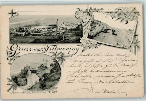 84529 W8261 Tittmoning Gebrauchsspuren Marktplatz, Teilansicht, Schloß AK