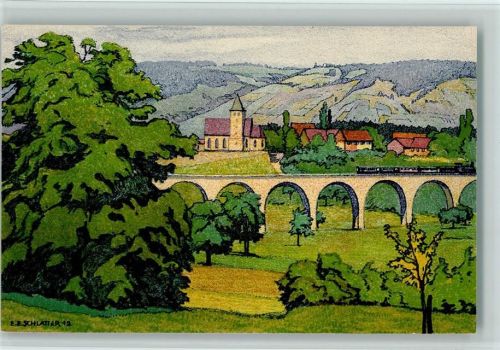 Der Bussnanger Viadukt mit Eisenbahn, sehr gute Erhaltung AK