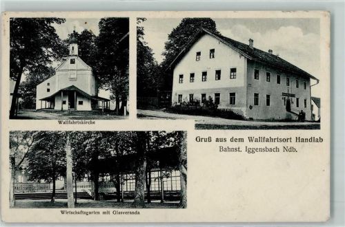 Iggensbach Wallfahrtskirche Wirtschaftsgarten mit Glasveranda Gasthaus Frz. X. Holler