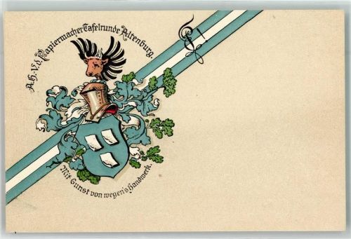 Altenburg Papiermacher Tafelrunde Mit Gunst von wegen´s Handwerk Wappen Blau