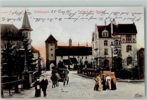 Villingen 1906 Brücke Kutsche Stadttor Winter
